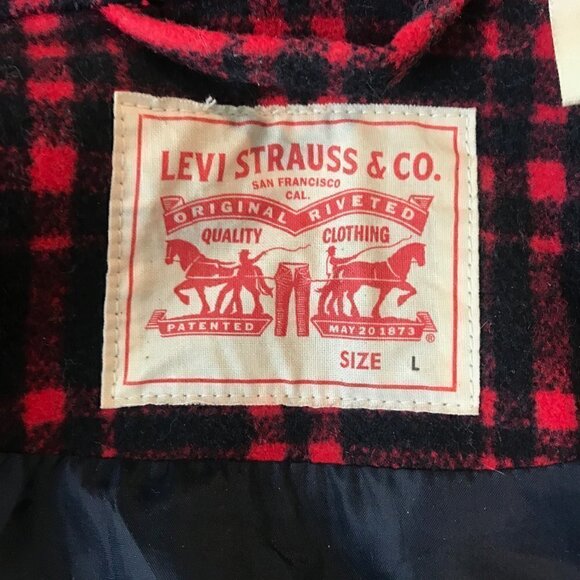 Levi's Black & Red Plaid Wool Blend Snap Buttons Jacket Size L - Picture 6 of 7